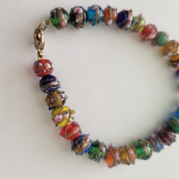 Vtg Wedding cake art glass Beaded Bracelet Statement Multicolor Venetian 7 1/4" - Picture 6 of 13